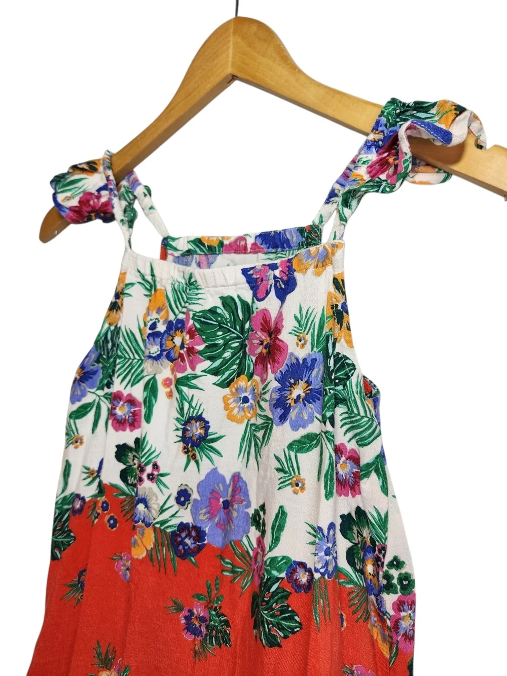 Old Navy Floral Tie Strap Sundress Girls Large 10-12 Boho Tropical Linen Blend